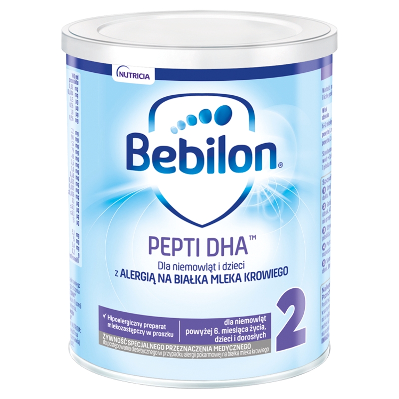 Bebilon pepti 2 DHA, mleko następne od 6. miesiąca w proszku przy alergii pokarmowej na białko mleka krowiego, puszka 400 g
