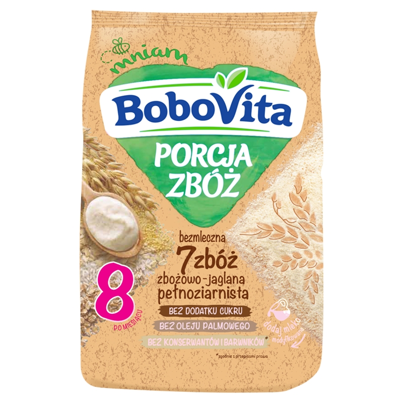 Bobovita Porcja Zbóż, kaszka zbożowo-jaglana, pełnoziarnista, bezmleczna, 7 zbóż, 8 m+, 170 g