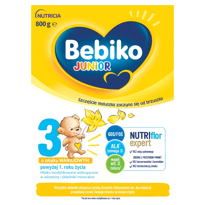 Bebiko Junior 3 NutriFlor Expert , mleko modyfikowane powyżej 1 roku życia o smaku waniliowym, 800 g