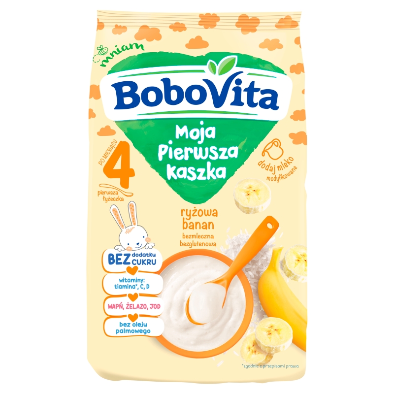 Bobovita Moja Pierwsza Kaszka, kaszka ryżowa, bananowa, bezglutenowa, bezmleczna, 4m+, 180 g