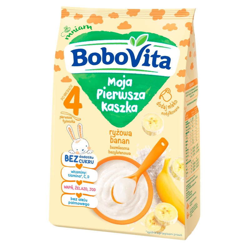 Bobovita Moja Pierwsza Kaszka, kaszka ryżowa, bananowa, bezglutenowa, bezmleczna, 4m+, 180 g