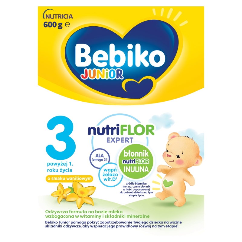 Bebiko Junior 3 NUTRIflor Expert mleko modyfikowane powyżej 1 roku życia o smaku waniliowym, 600 g