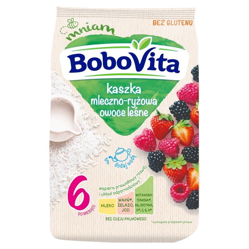 Bobovita, kaszka mleczno-ryżowa, owoce leśne, bez glutenu, 6m+, 230 g