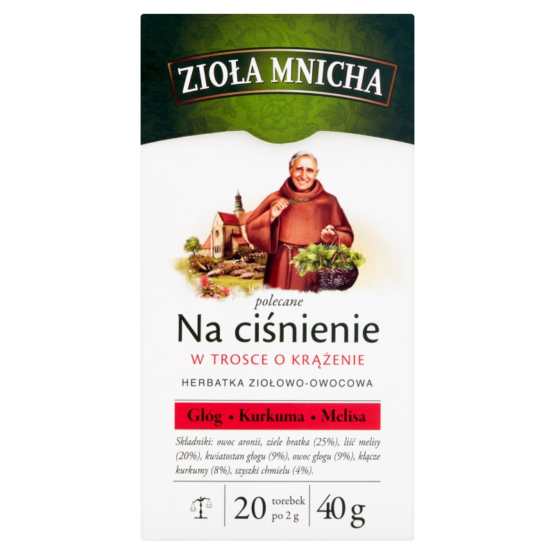Zioła Mnicha, herbata ziołowa na ciśnienie, 20 toreb. po 2 g