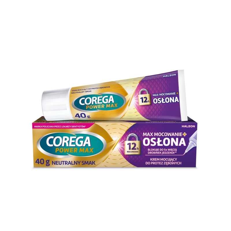Corega Max Osłona, krem mocujący do protez zębowych o neutralnym smaku, 40 g