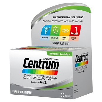 Centrum Silver 50+ , tabletki z kompozycją minerałów i witamin dla osób po 50. roku życia, 30 szt.