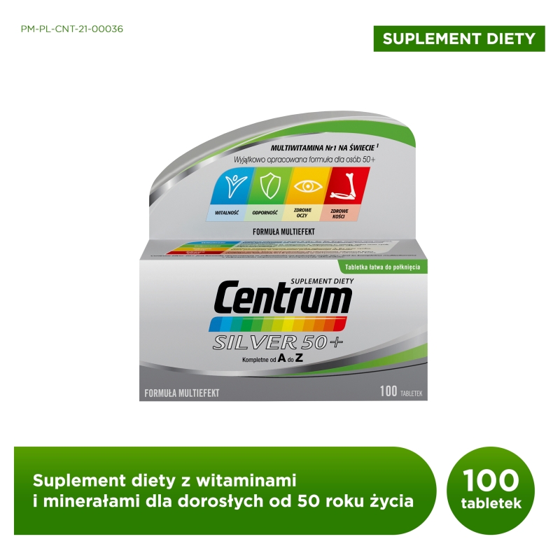 Centrum Silver 50+ , tabletki z kompozycją minerałów i witamin dla osób po 50. roku życia, 100 szt.