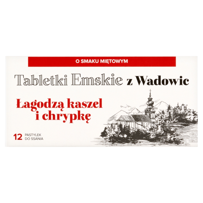 Tabletki Emskie z Wadowic, pastylki do ssania łagodzące kaszel i chrypkę, 12 szt.