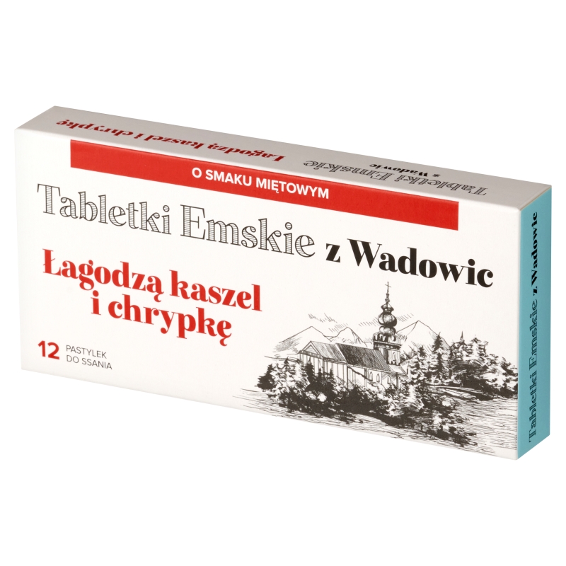 Tabletki Emskie z Wadowic, pastylki do ssania łagodzące kaszel i chrypkę, 12 szt.
