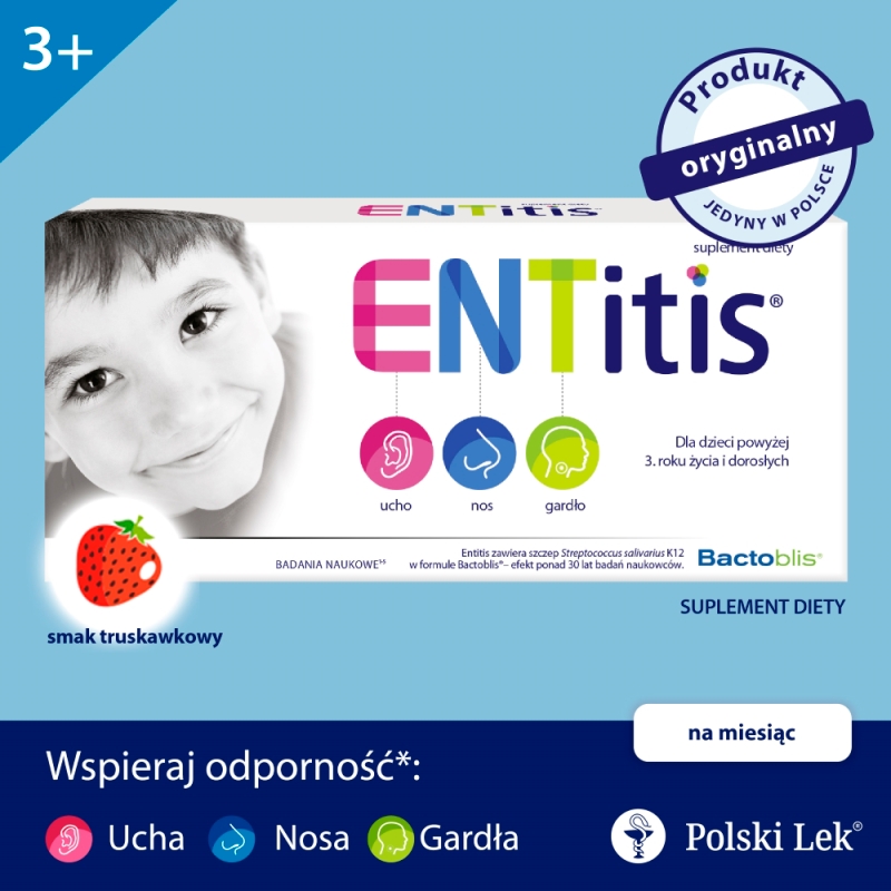 ENTitis, pastylki  o smaku truskawkowym, 30 szt. KRÓTKA DATA 31.07.2026
