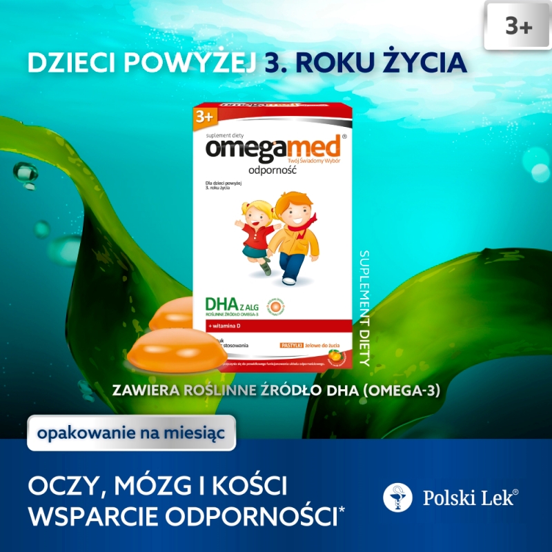 Omegamed Odporność 3+, pastylki ze składnikami wspierającymi odporność o smaku pomarańczowym, 30 szt.