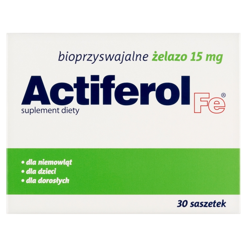 Actiferol Fe 15 mg, proszek ze składnikami uzupełniającymi dietę w żelazo, 30 sasz.