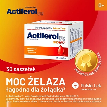 Actiferol Fe Start, saszetki ze składniakami uzupełniającymi dietę w żelazo i kwas foliowy, 30 szt.