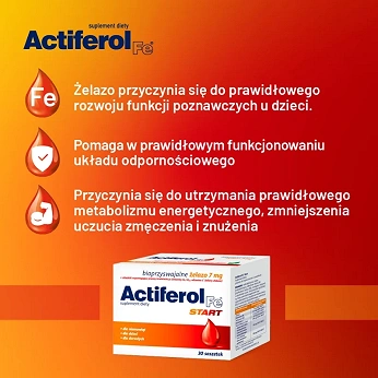 Actiferol Fe Start, saszetki ze składniakami uzupełniającymi dietę w żelazo i kwas foliowy, 30 szt.