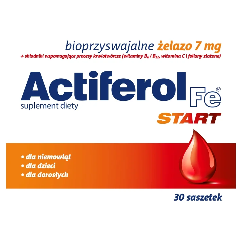 Actiferol Fe Start saszetki ze składniakami uzupełniającymi dietę w żelazo i kwas foliowy, 30 szt.