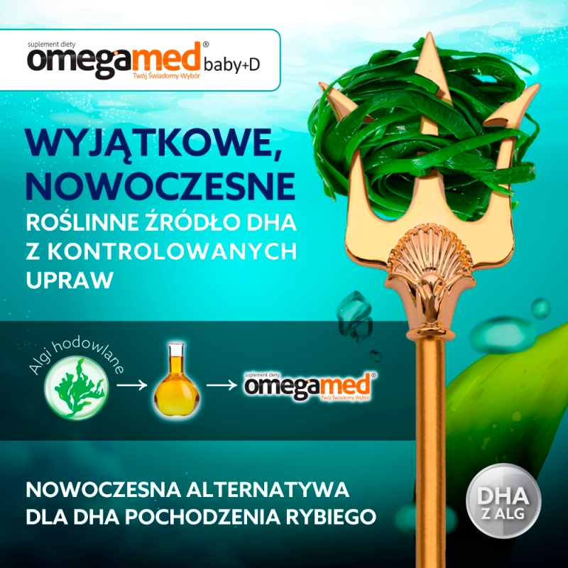 Omegamed Baby+D 0+, kapsułki twist-off ze składnikami uzupełniającymi dietę w kwas DHA i witaminę D, dla niemowląt, 60 szt.