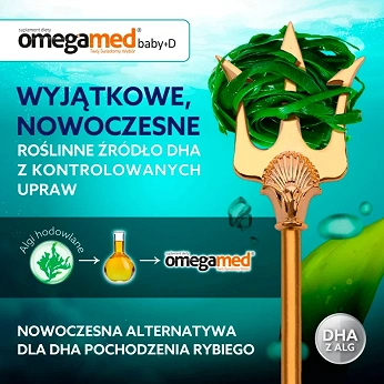 Omegamed Baby+D 0+, kapsułki twist-off ze składnikami uzupełniającymi dietę w kwas DHA i witaminę D, dla niemowląt, 60 szt.