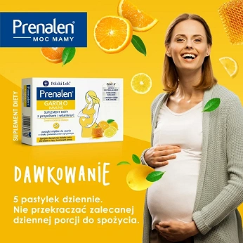 Prenalen Gardło Immuno, pastylki z propolisem i witaminą C o smaku pomarańczowo-cytrynowym dla kobiet w ciąży, 24 szt.