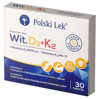 Sundovit D3 + K2, tabletki ze składnikami wspierającymi zdrowe kości i zęby, 30 szt.