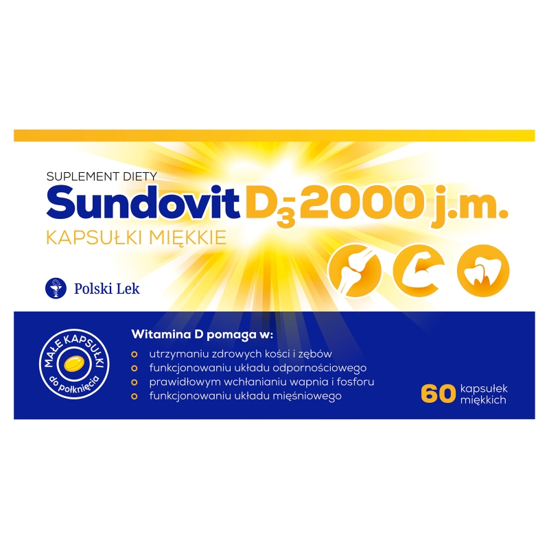 Sundovit D3 2000 j.m. , tabletki ze składnikami uzupełniającymi dietę w witaminę D3, 60 szt.