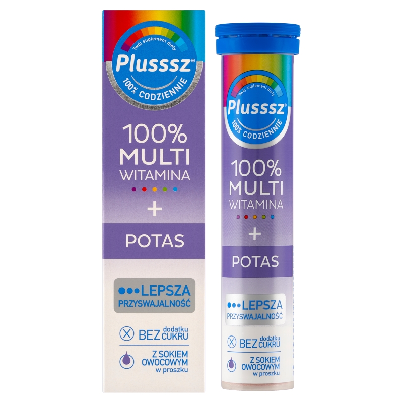 Plusssz 100% Multiwitamina + Potas, tabletki musujące z witaminami, 20 szt.