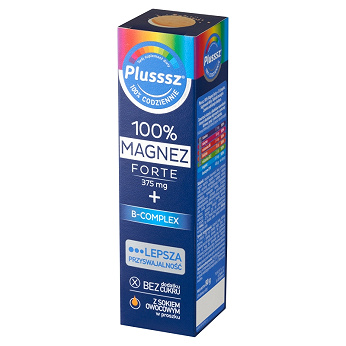 Plusssz 100% Magnez Forte + B-Complex, tabletki musujące z witaminami o smaku pomarańcza - grejpfrut, 20 szt.