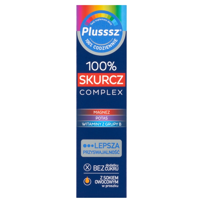 Plusssz 100% Skurcz Complex tabletki musujące z witaminami o smaku pomarańczowo - grejpfrutowym, 20 szt.