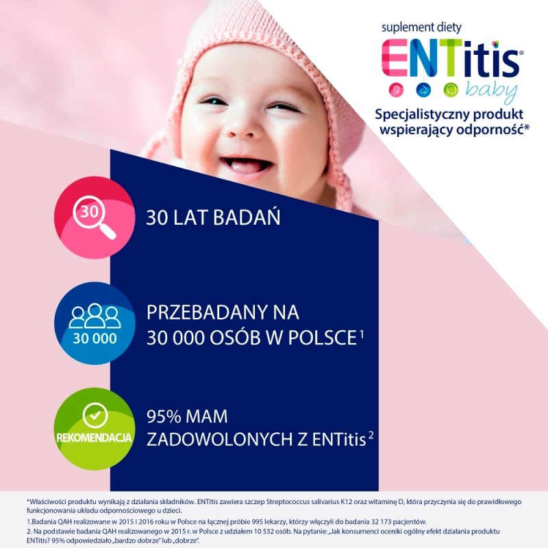 ENTitis Baby , proszek ze składnikami wspierającymi odporności u dzieci o smaku truskawkowym, 30 sasz.