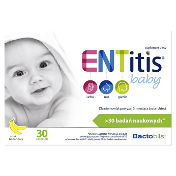 ENTitis Baby, proszek w saszetkach dla dzieci i niemowląt o smaku bananowym, 30 szt.