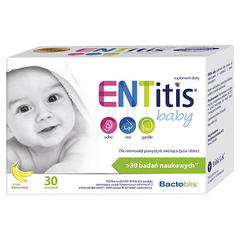ENTitis Baby, proszek w saszetkach dla dzieci i niemowląt o smaku bananowym, 30 szt.