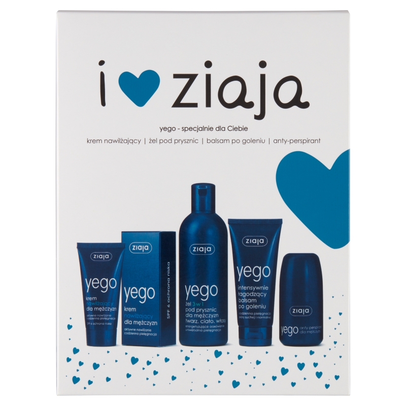 Ziaja YEGO, zestaw: krem nawilżający, żel pod prysznic, balsam po goleniu, anti-perspirant