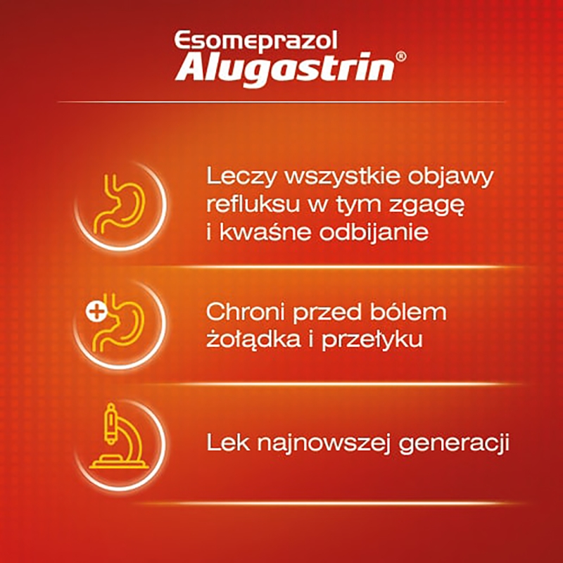Esomeprazol Alugastrin, kapsułki na objawy refluksu, 14 szt.