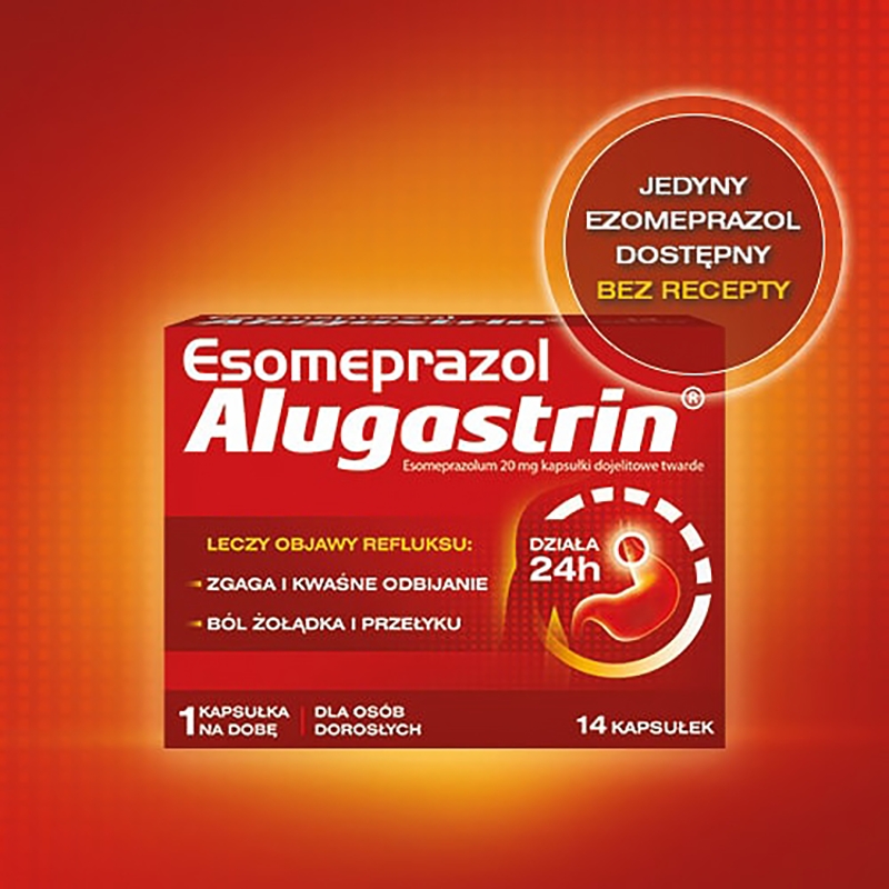 Esomeprazol Alugastrin, kapsułki na objawy refluksu, 14 szt.