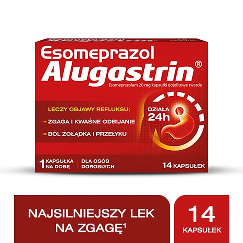 Esomeprazol Alugastrin, kapsułki na objawy refluksu, 14 szt.