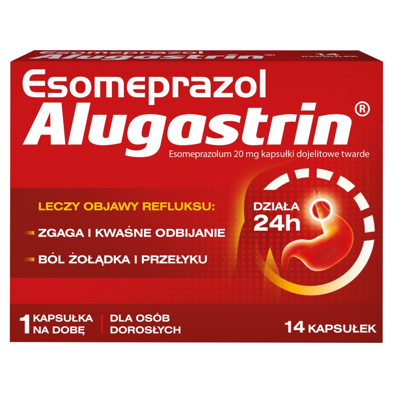 Esomeprazol Alugastrin kapsułki na objawy refluksu, 14 szt.