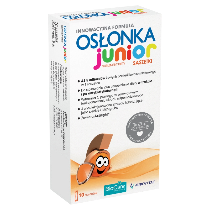 Osłonka Junior, proszek do stosowania w trakcie i po antybiotykoterapii dla dzieci, 10 sasz.