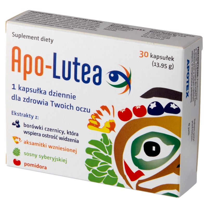 Apo-Lutea, kapsułki ze składnikami wspomagającymi zdrowe oczy, 30 szt.
