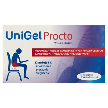 UniGel Procto, czopki na gojenie ran błony śluzowej odbytu i odbytnicy, 10 szt.