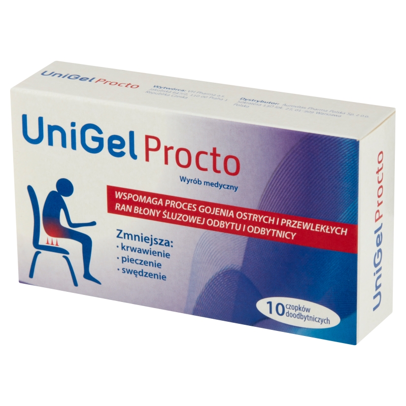 UniGel Procto, czopki na gojenie ran błony śluzowej odbytu i odbytnicy, 10 szt.