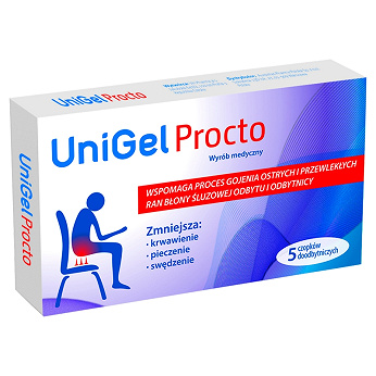 UniGel Procto, czopki na gojenie ran błony śluzowej odbytu i odbytnicy, 5 szt.