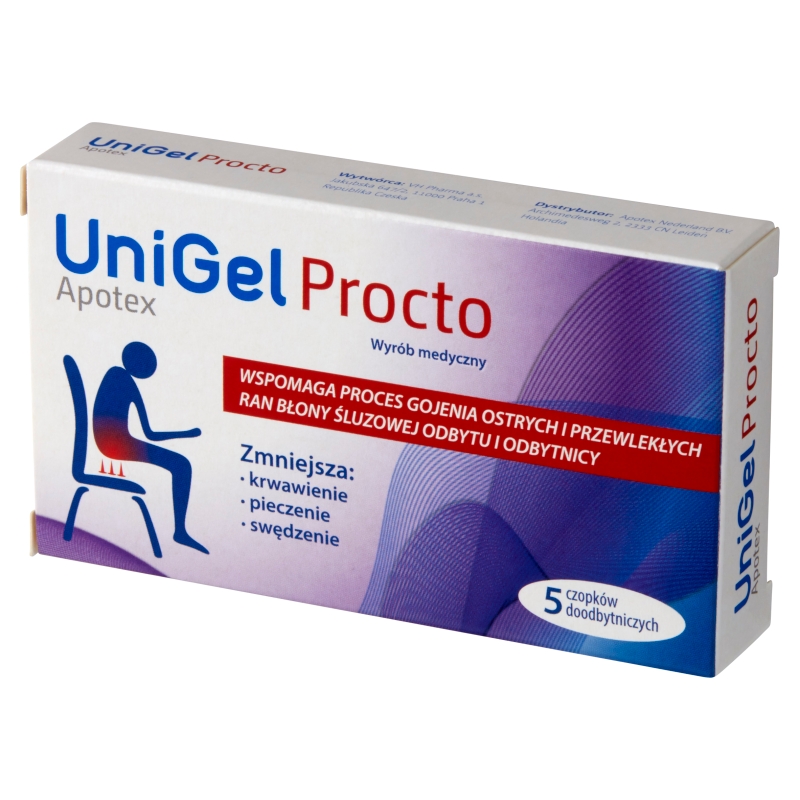 UniGel Procto, czopki na gojenie ran błony śluzowej odbytu i odbytnicy, 5 szt.