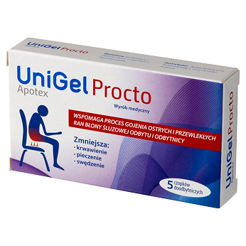 UniGel Procto, czopki na gojenie ran błony śluzowej odbytu i odbytnicy, 5 szt.