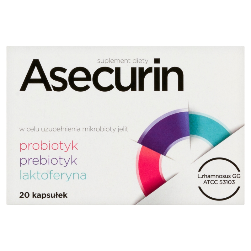 Asecurin kapsułki ze składnikami wspomagającymi uzupełnienie mikroflory bakteryjnej jelit, 20 szt.