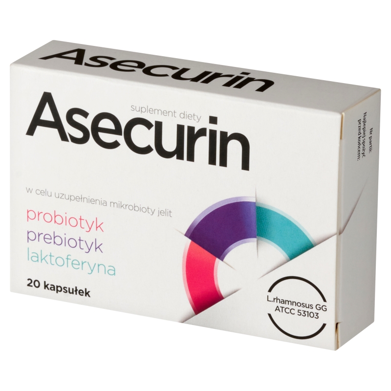 Asecurin, kapsułki ze składnikami wspomagającymi uzupełnienie mikroflory bakteryjnej jelit, 20 szt.