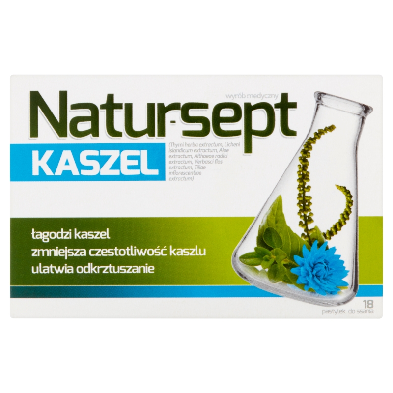 Natur-Sept Kaszel, pastylki zmniejszające częstotliwość kaszlu oraz ułatwiające odkrztuszanie, 18 szt.