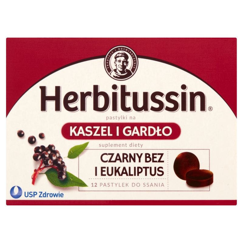 Herbitussin , pastylki do ssania ze składnikami wspomagającymi w bólu gardła i kaszlu, 12 szt.