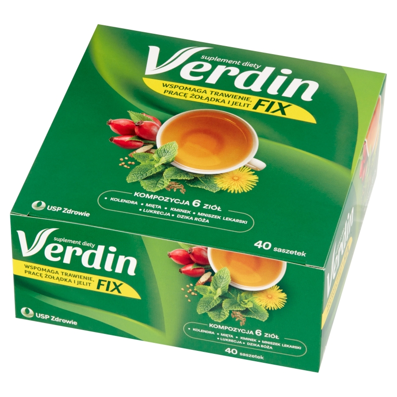 Verdin fix, herbata ze składnikami wspierającymi trawienie i prawidłową pracę jelit, żołądka, 40 sasz.