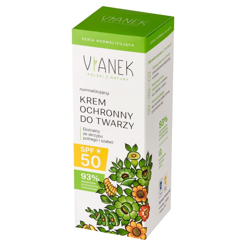 Vianek, krem normalizująco-ochronny do twarzy 50 SPF, 50 ml