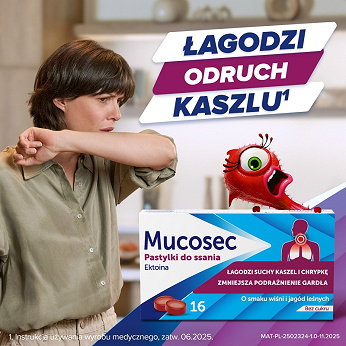 Mucosec, pastylki do ssania, wiśnia i jagody leśne, 16 szt.