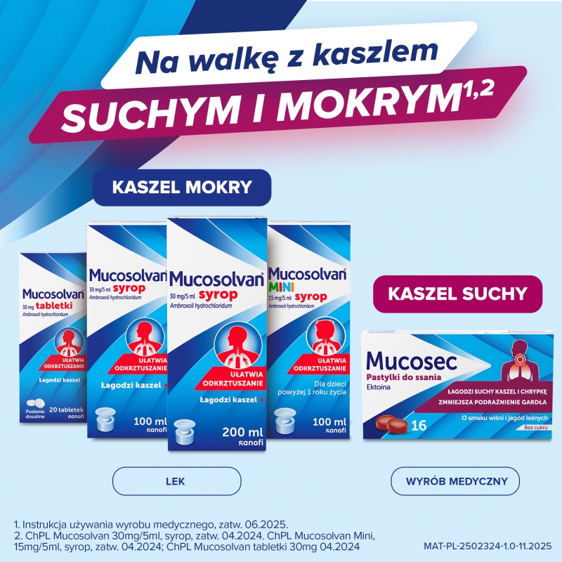 Mucosec, pastylki do ssania, wiśnia i jagody leśne, 16 szt.